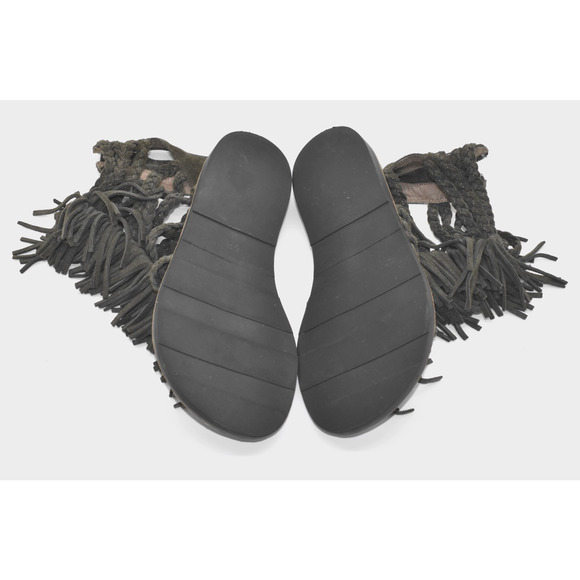 B0 Auth JEFFREY CAMPBELL Olive Green Suede Braided Straps Fringe Sandals Size 6 - Picture 5 of 5